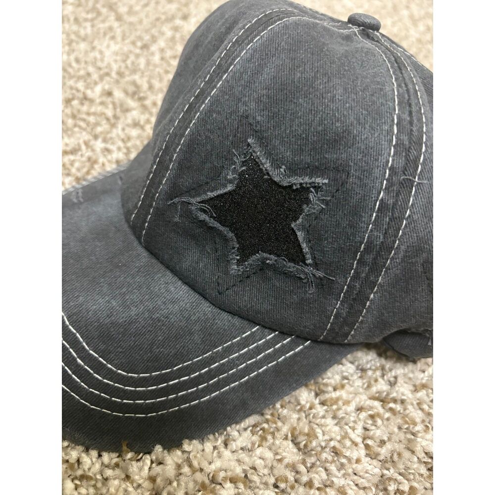 Charcoal Black Distressed Star Baseball Cap - Picture 4 of 7